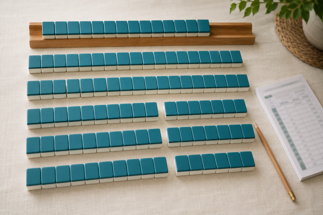 American mahjong tiles arranged in rows for an inventory check