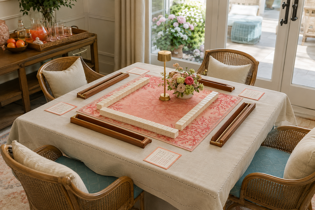 American mahjong table prepared for four guests