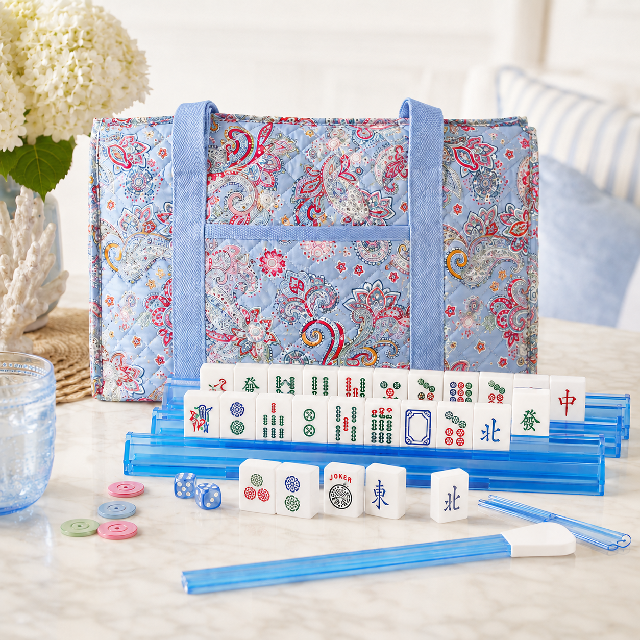 Complete American Mahjong Set with Racks, Pushers & Carrying Bag