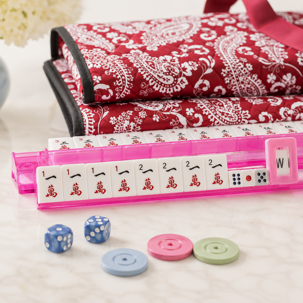 Complete American Mahjong Set with Racks, Pushers & Carrying Bag (Red)