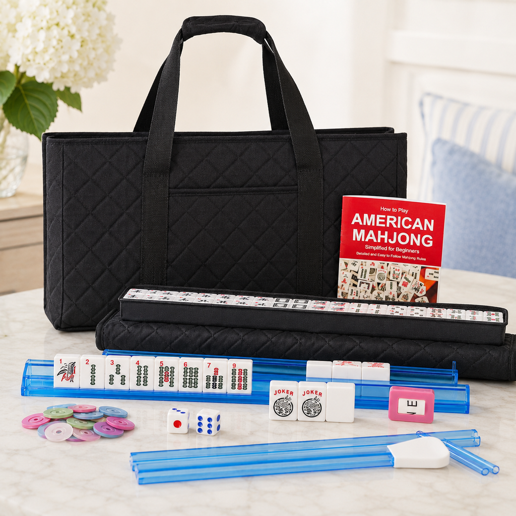 Complete American Mahjong Set with Racks, Pushers & Carrying Bag (Black)