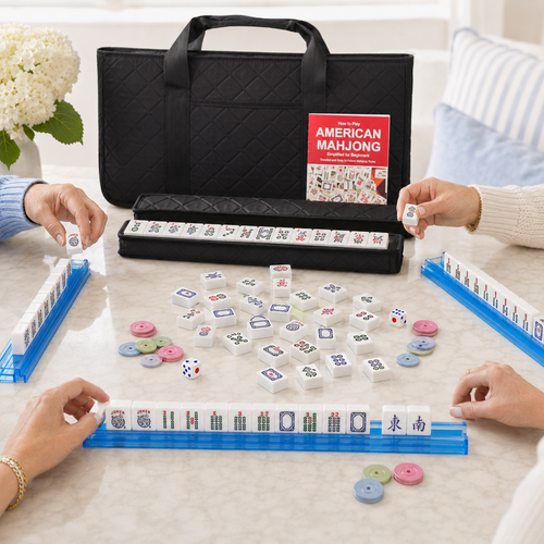Complete American Mahjong Set with Racks, Pushers & Carrying Bag (Black)